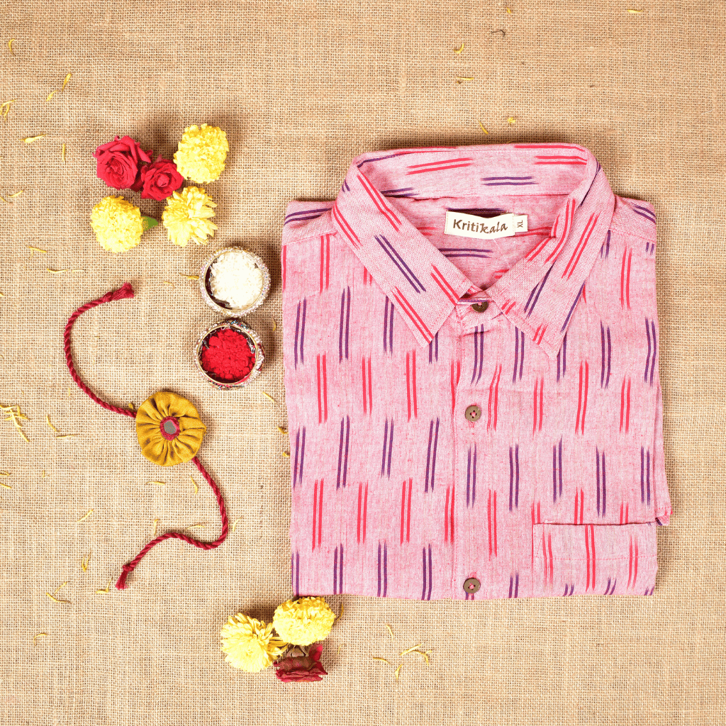 Raksha Bandhan Gift Combo – Handcrafted Yellow Rakhi with Men's Handloom Cotton Shirt