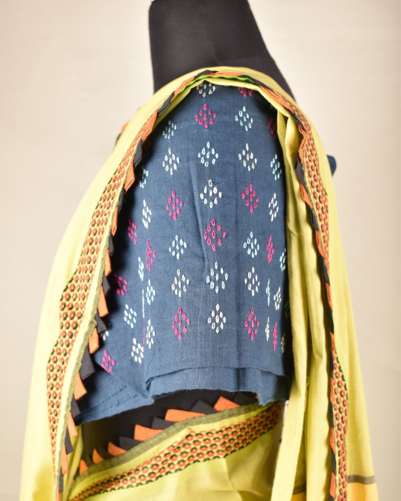 Blue Cotton embroidered blouse piece - side