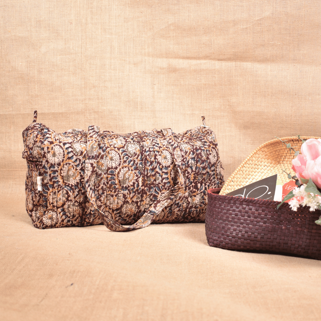 Maroon Kalamkari Duffel Bag - front