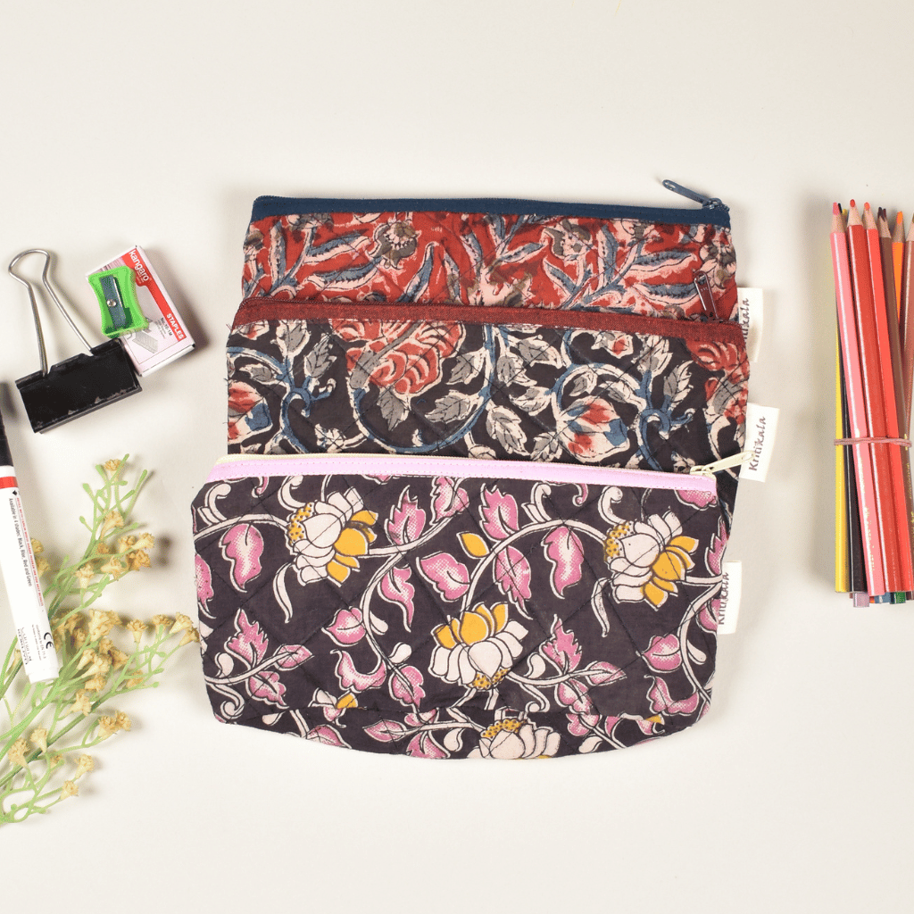 kalamkari cotton quilted pouch