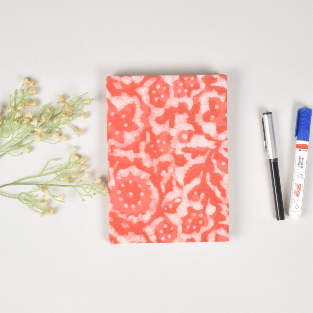 Orange kalamkari handmade paper diary and cover