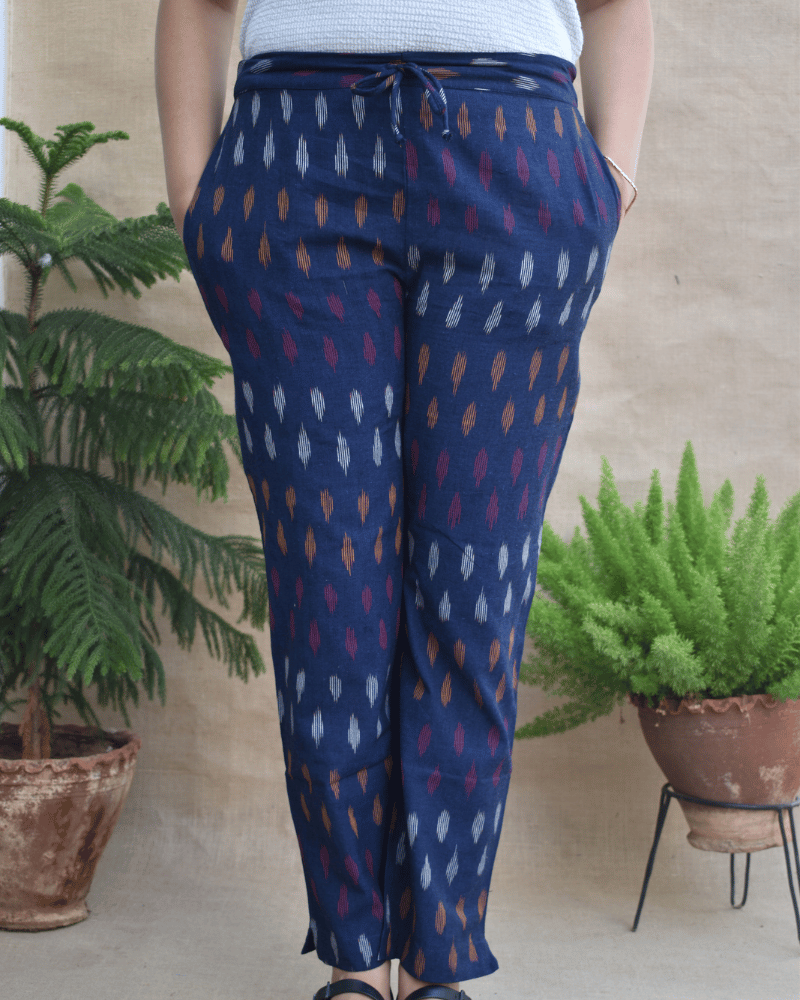 Blue ikat pant for women - front