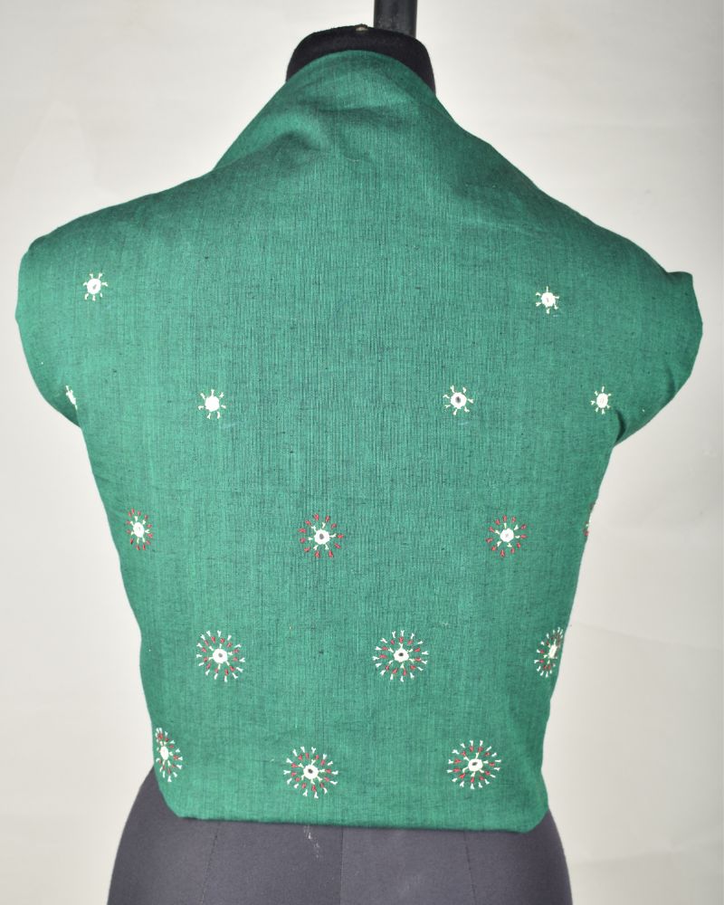 Sheesha' Green Cotton embroidered blouse piece