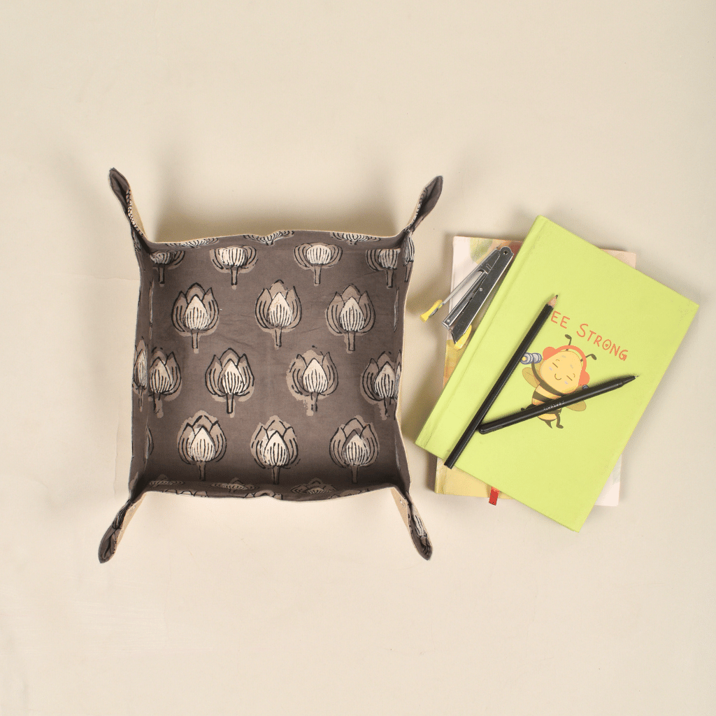 Grey Kalamkari Stationery Tray - front