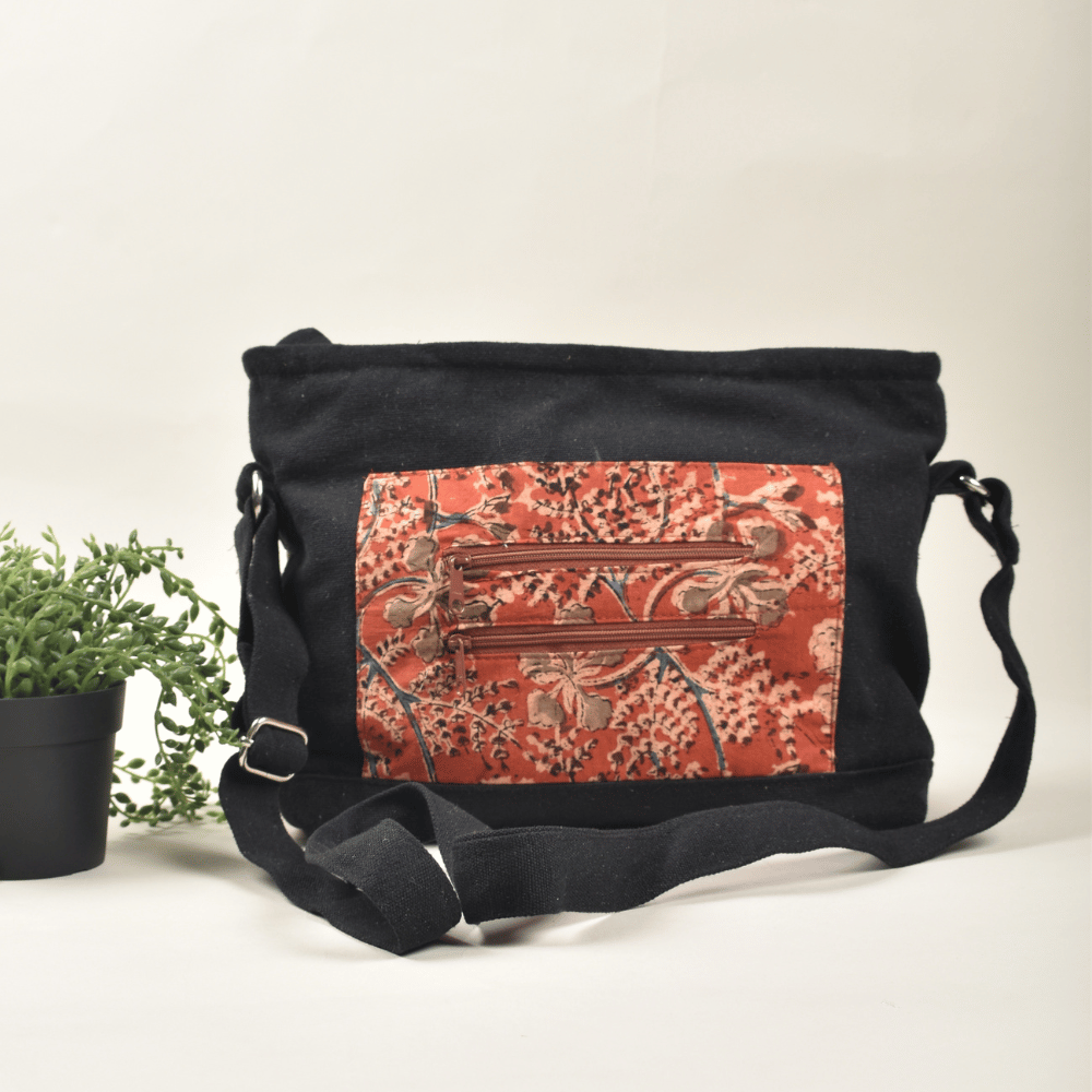 kalamkari multi pocket sling bag - front