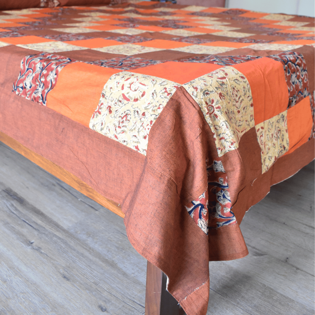 Kalamkari Patchwork Double Bedcover in Rust