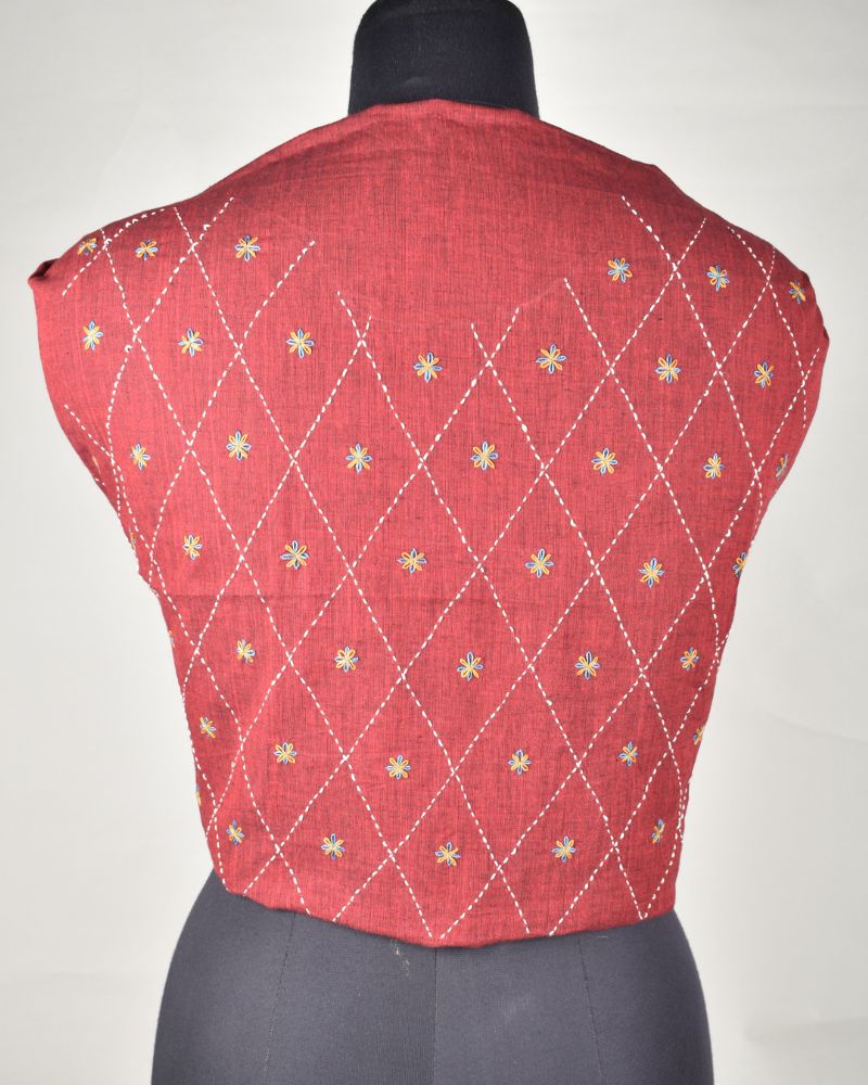 Jaal' Maroon Cotton embroidered blouse piece