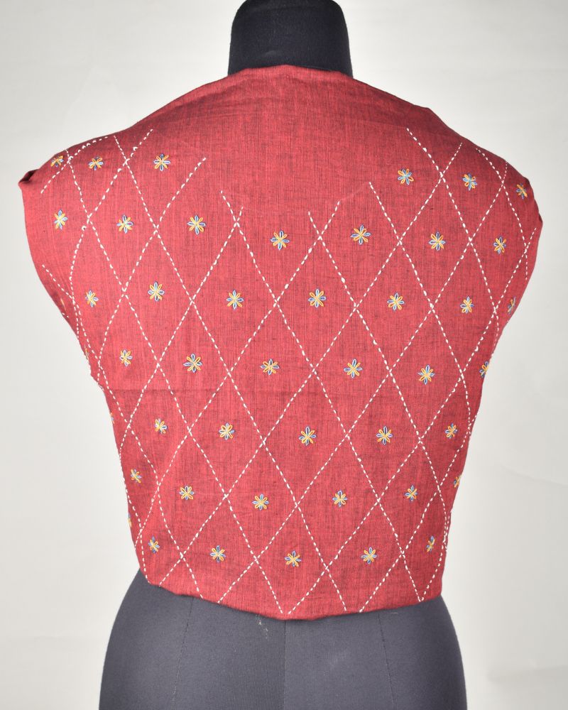 Jaal' Maroon Cotton embroidered blouse