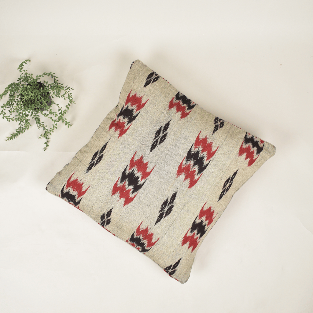 Ivory Ikat Cotton Cushion Cover