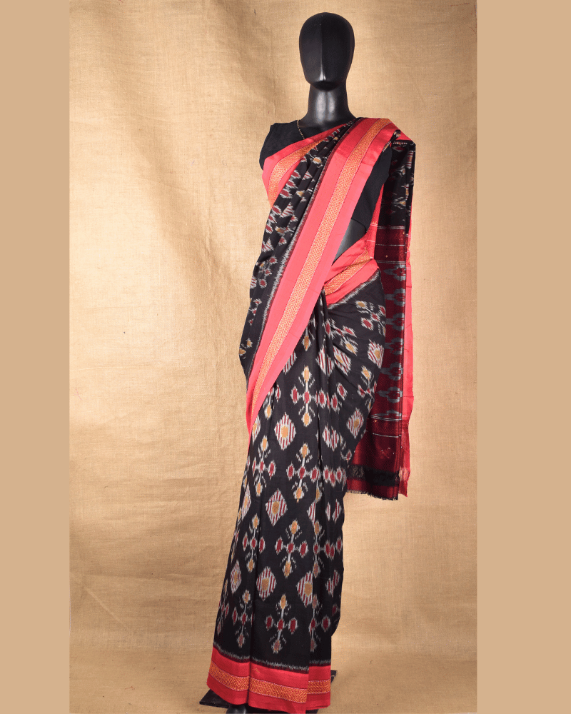 Black ikat saree with hand embroidery