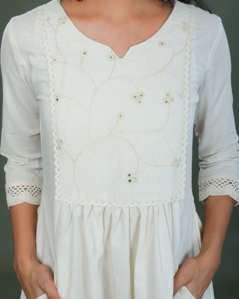 Mirror work dress in off white muslin