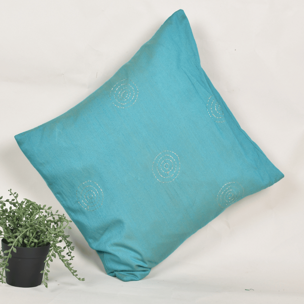 Sky Blue embroidery cushion cover - front
