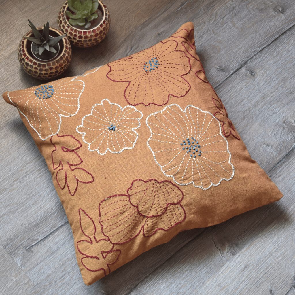 Yellow embroidery cotton cushion cover
