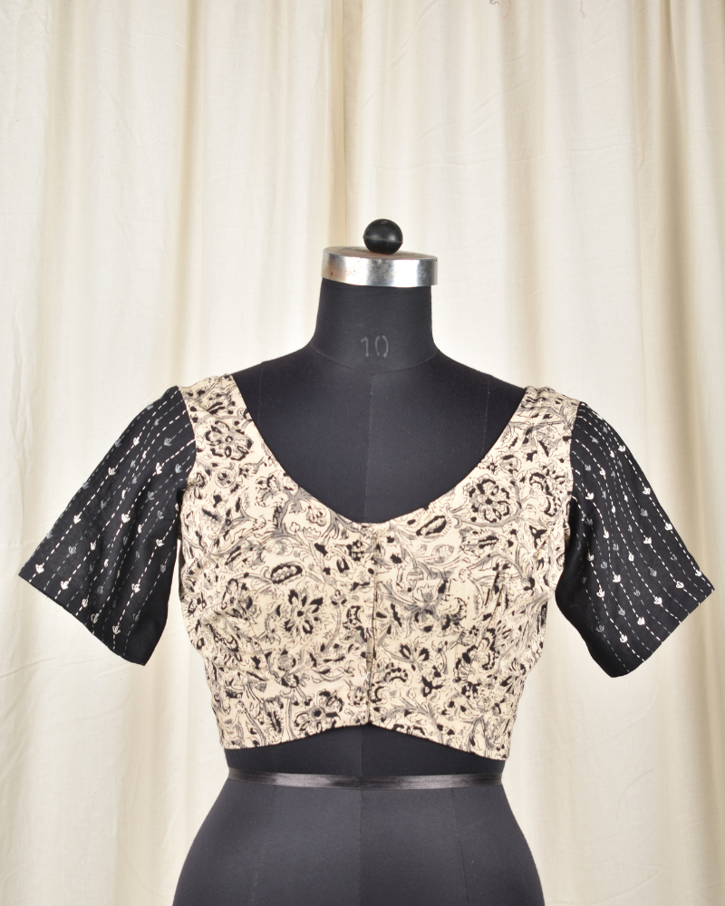 Black kalamkari embroidered blouse - front