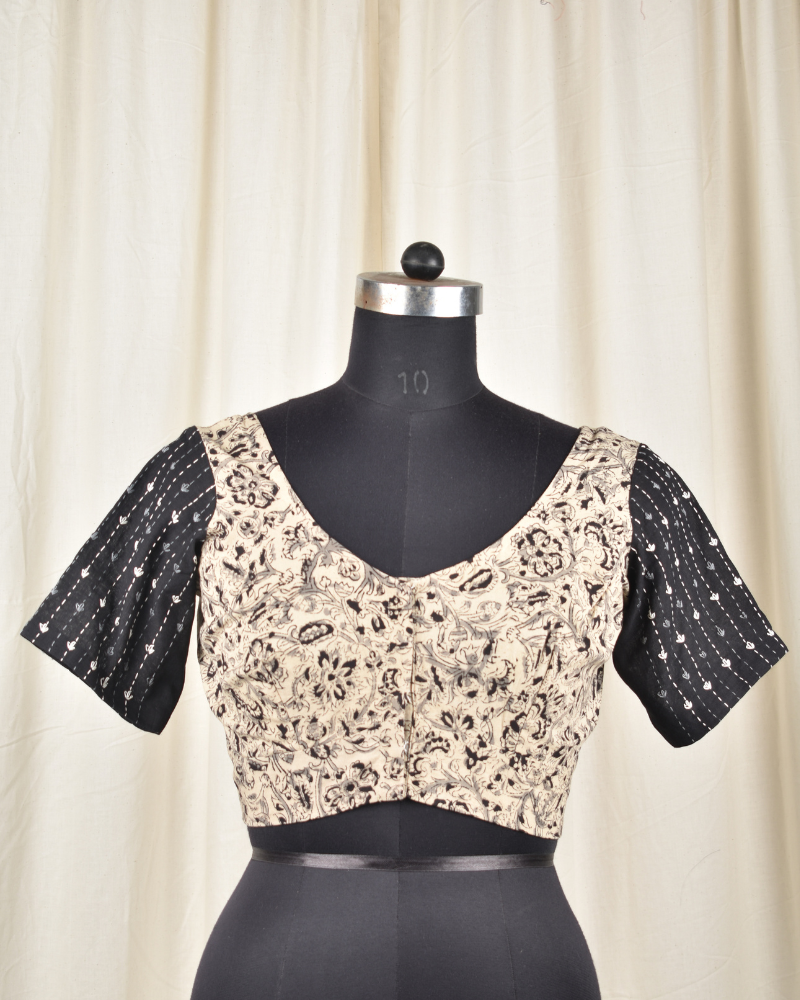 Black kalamkari embroidered blouse