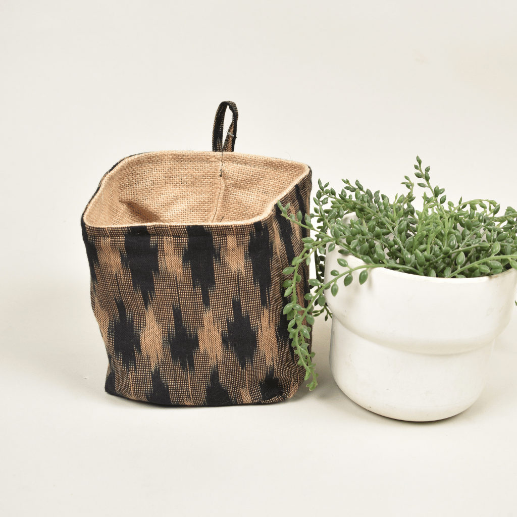 Black Ikat Flower Pot Cover - front