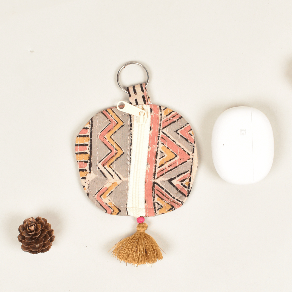 Lip balm pink kalamkari pouch - Front