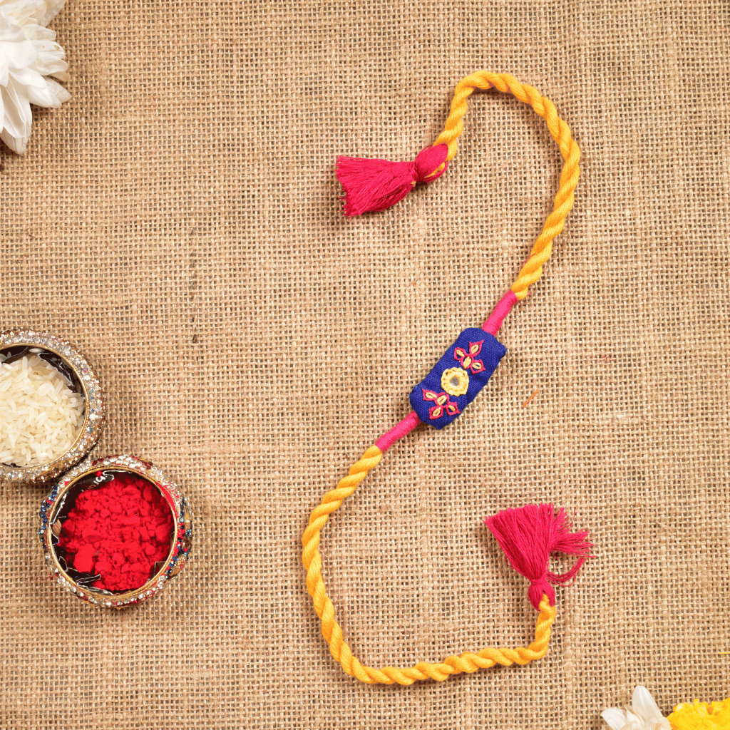 Blue Embroidery Handloom Rakhi