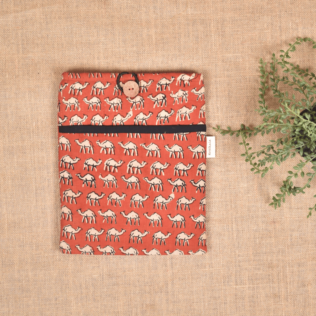 Ipad Sleeve in Rust Kalamkari Cotton - Front
