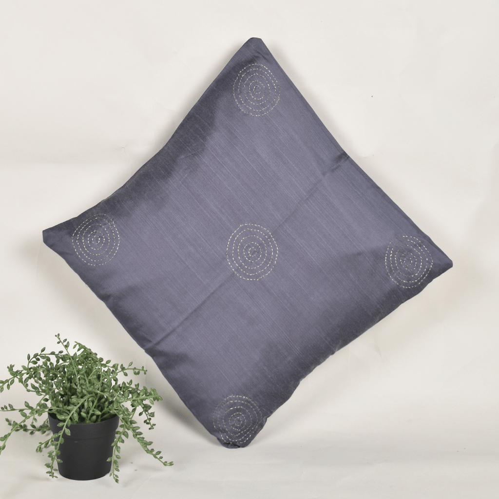 Grey embroidery cushion cover - front