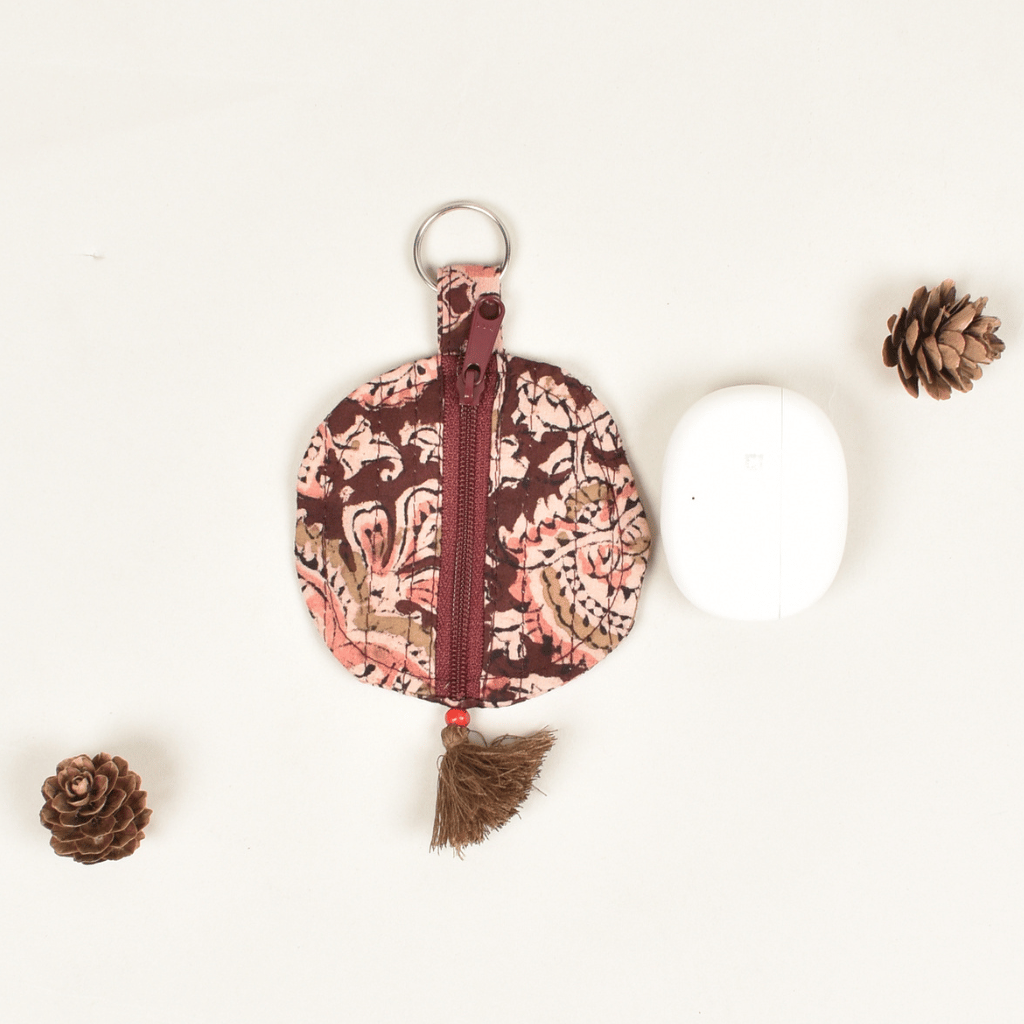 Lip balm brown kalamkari pouch - Front