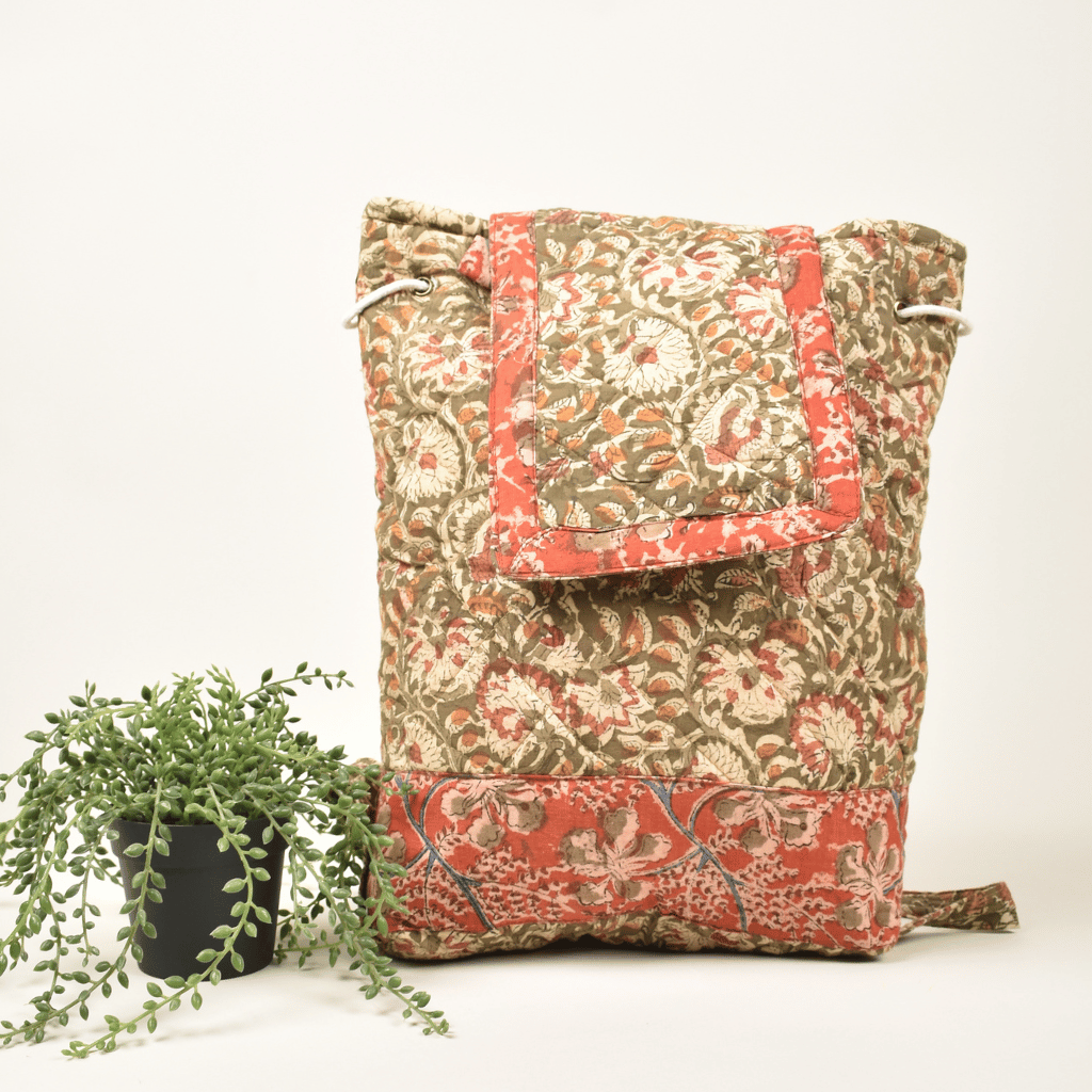 Green Kalamkari Backpack - front