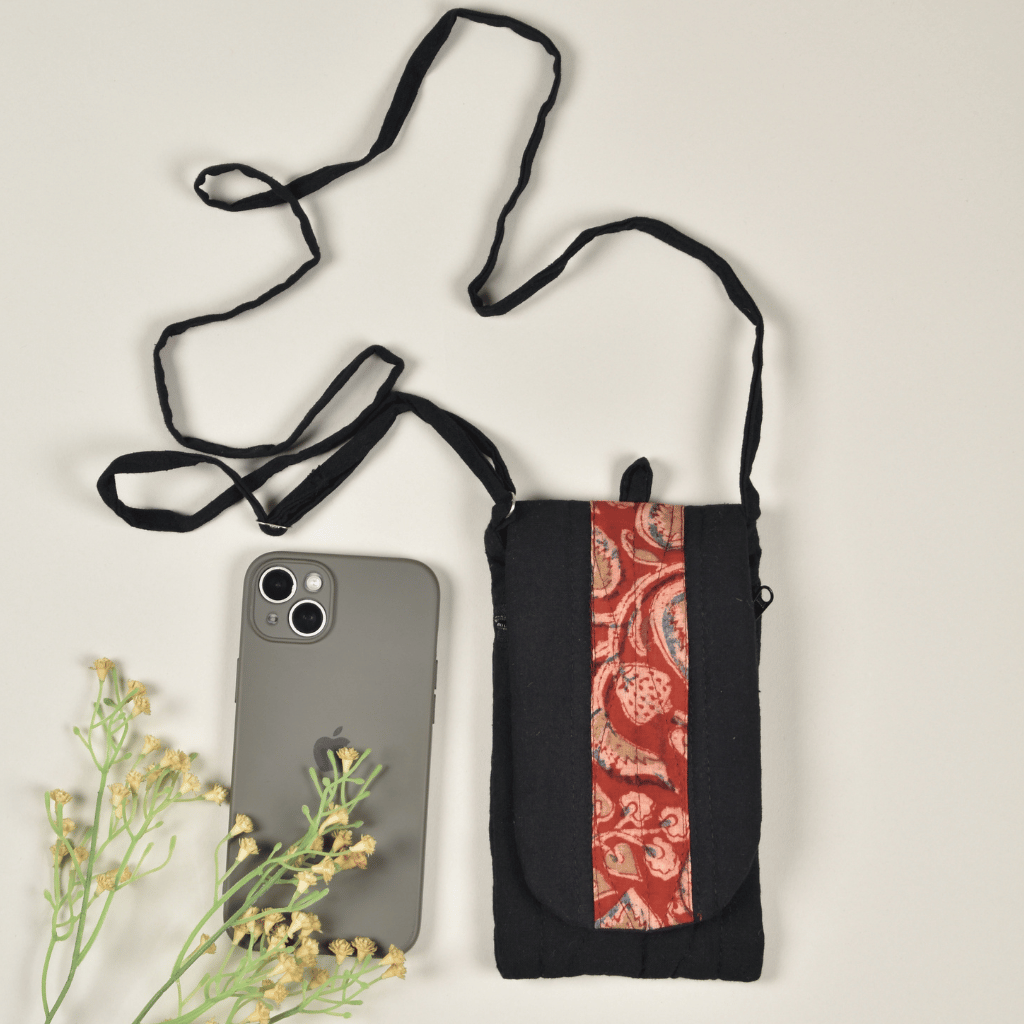 Cell Phone Pouch in Black Cotton