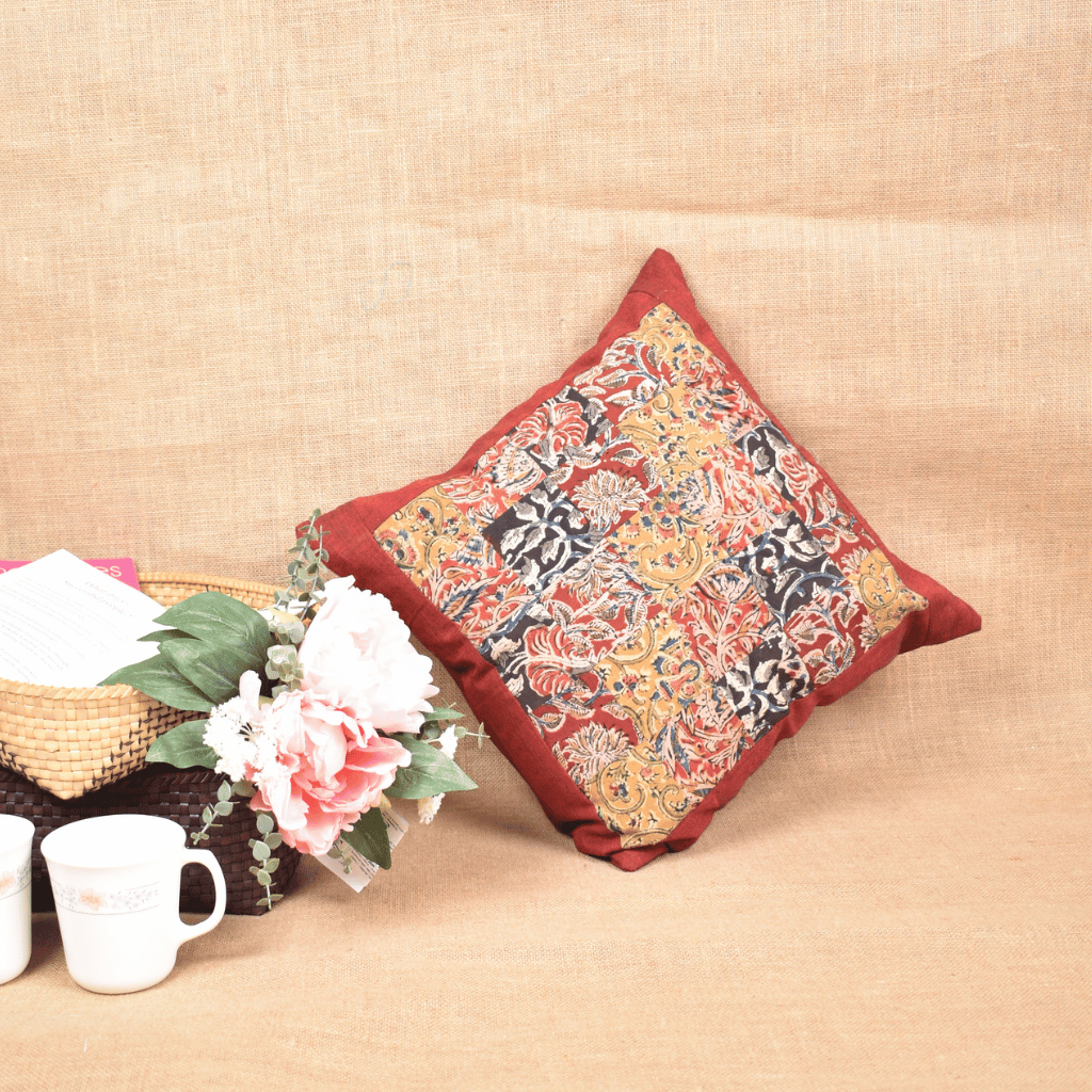Maroon Patchwork Cushion Cover - front