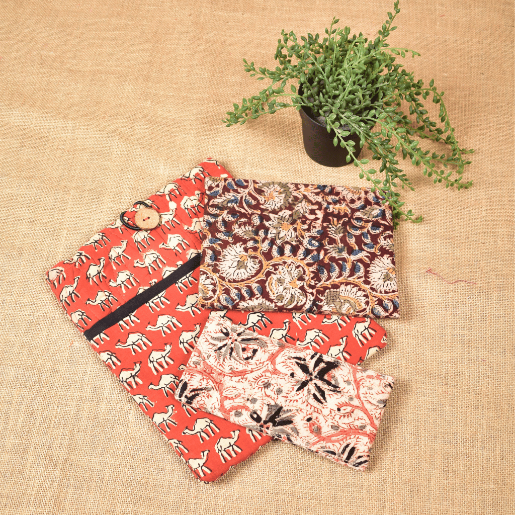 Raksha Bandhan Gift Combo for Sister – iPad Sleeve, Handloom Diary & Reading Glass Pouch