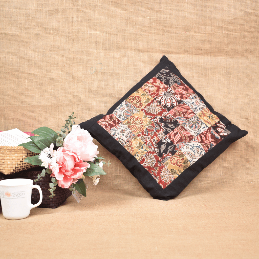 Black Patchwork Cushion Cover - Front