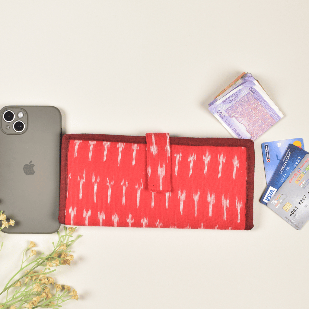 Red Ikat and jute ladies wallet