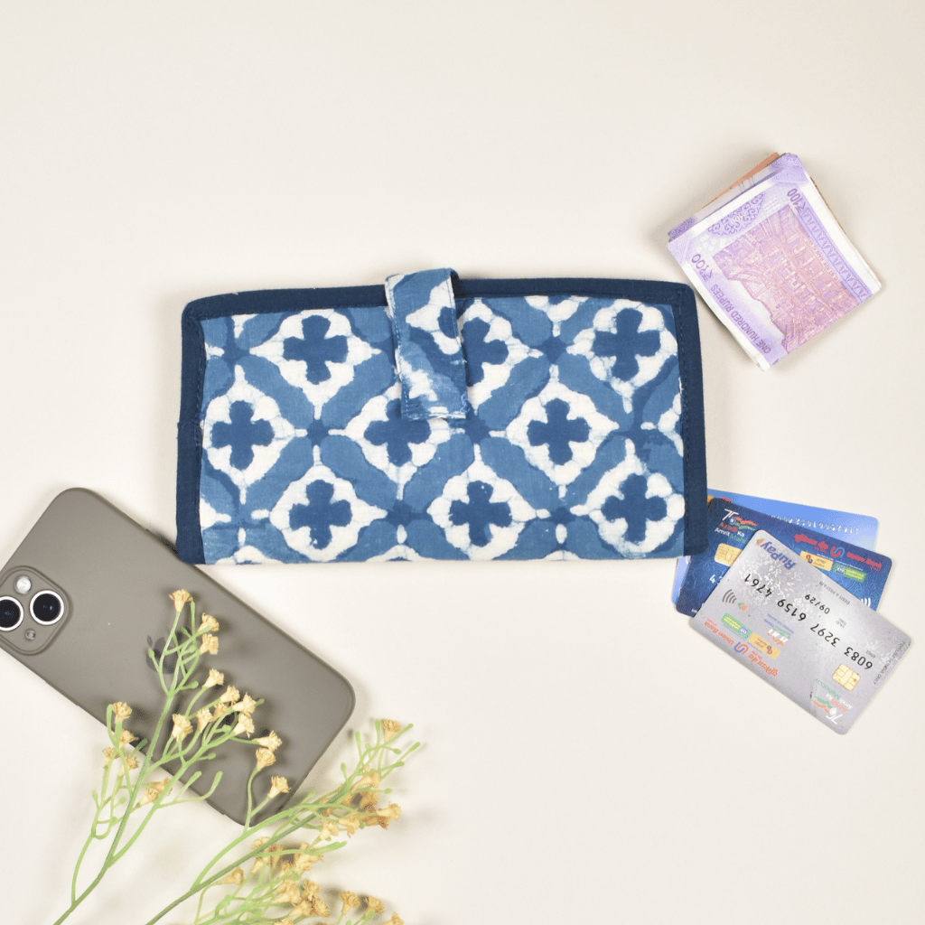 Jute ladies wallet in indigo blue