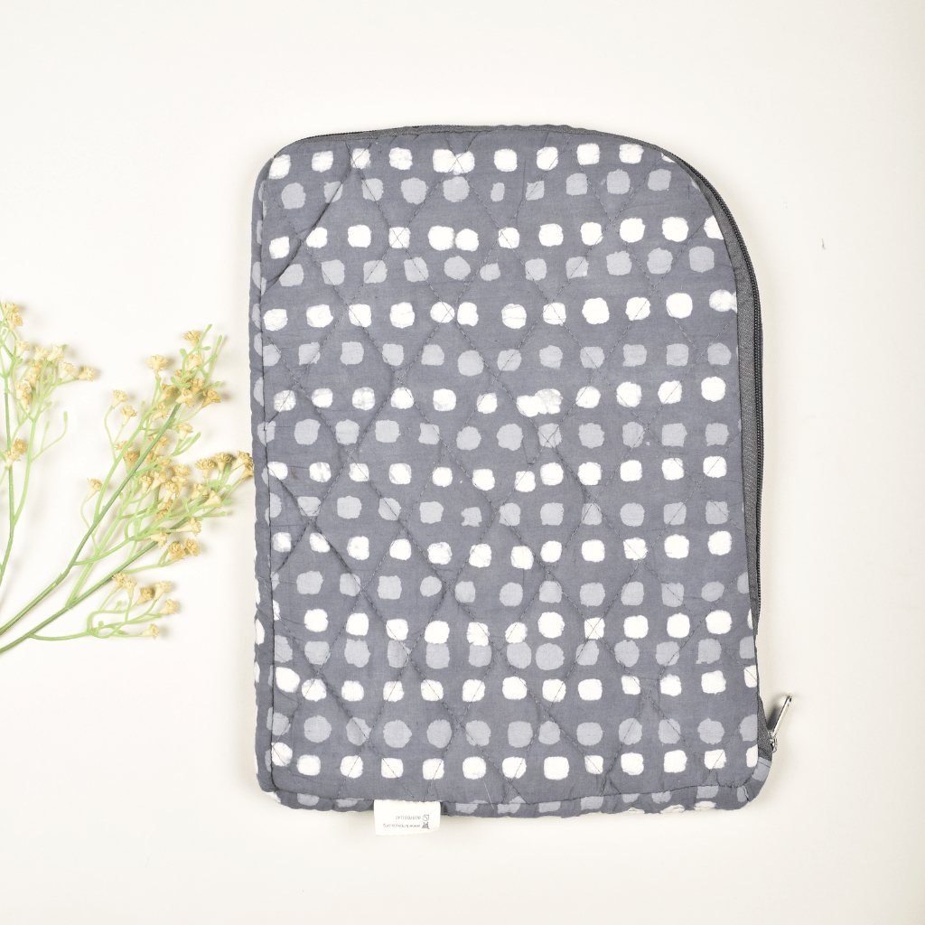 Grey Kalamkari Laptop Sleeve - front