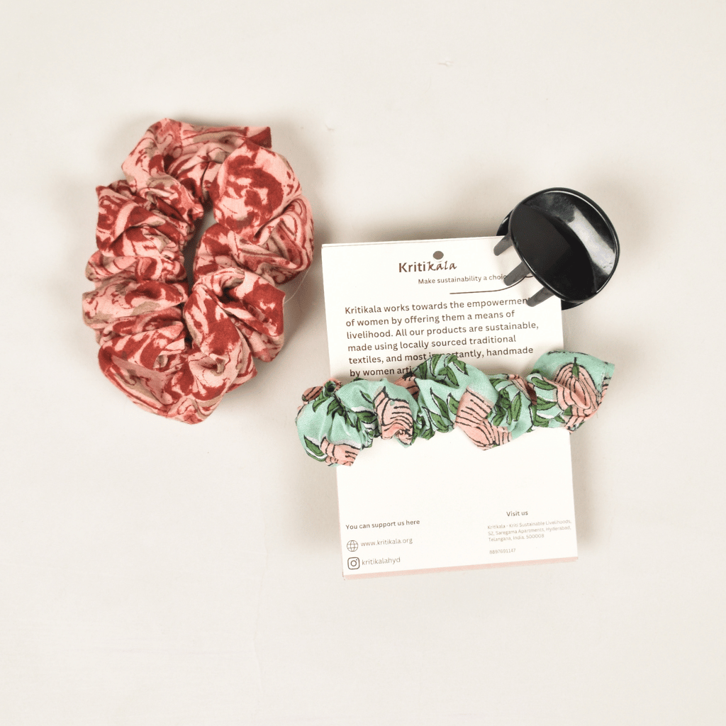 Green & Pink Kalamkari Scrunchies