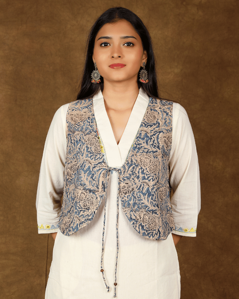 Short Reversible Jacket in Blue - Front