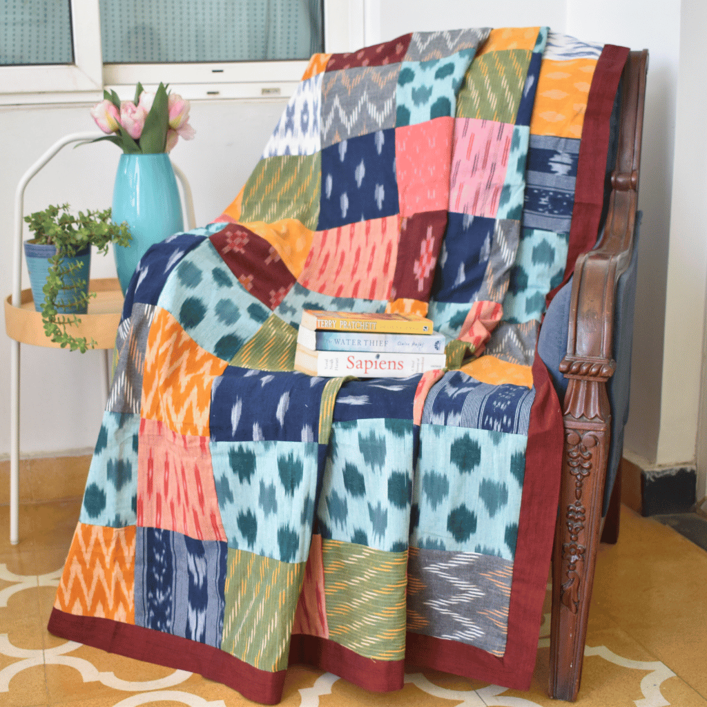 Ikat Patchwork single dohar with maroon border