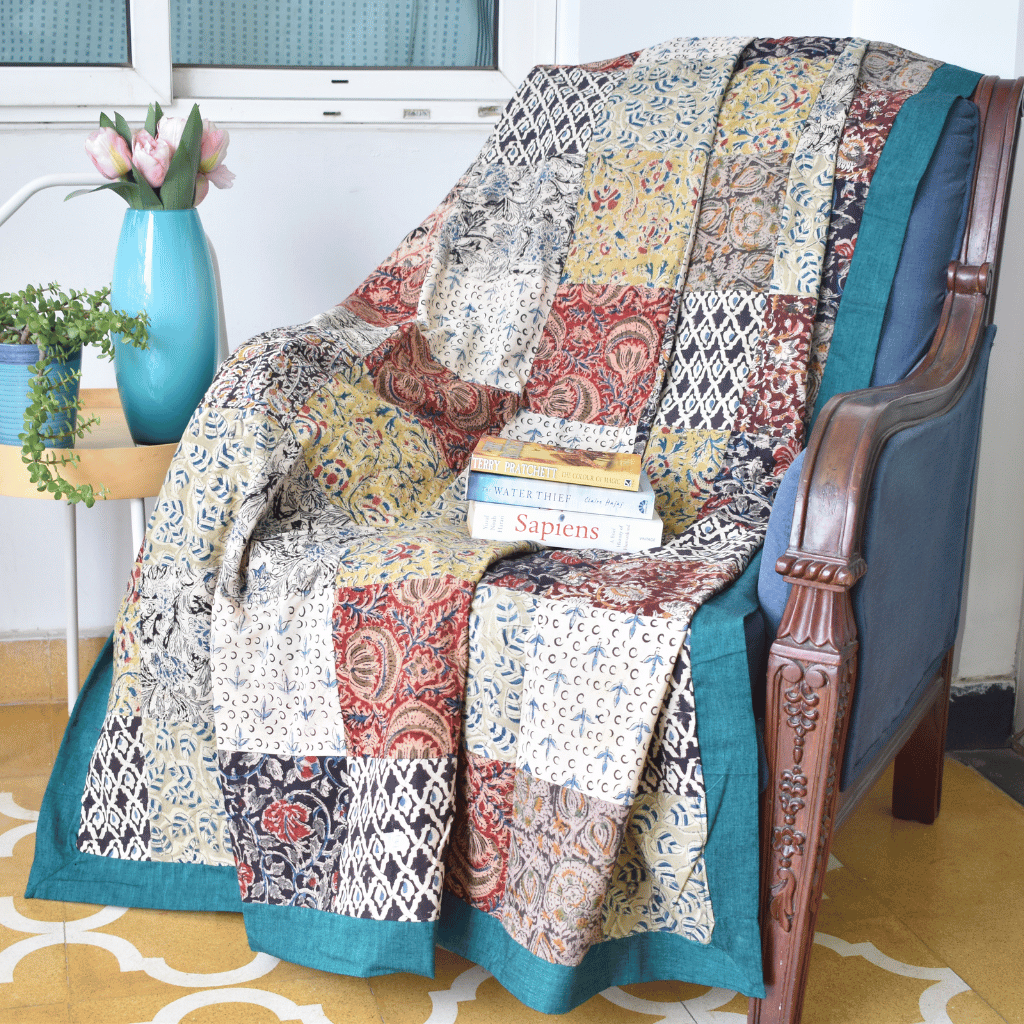 Kalamkari Patchwork single dohar with green border