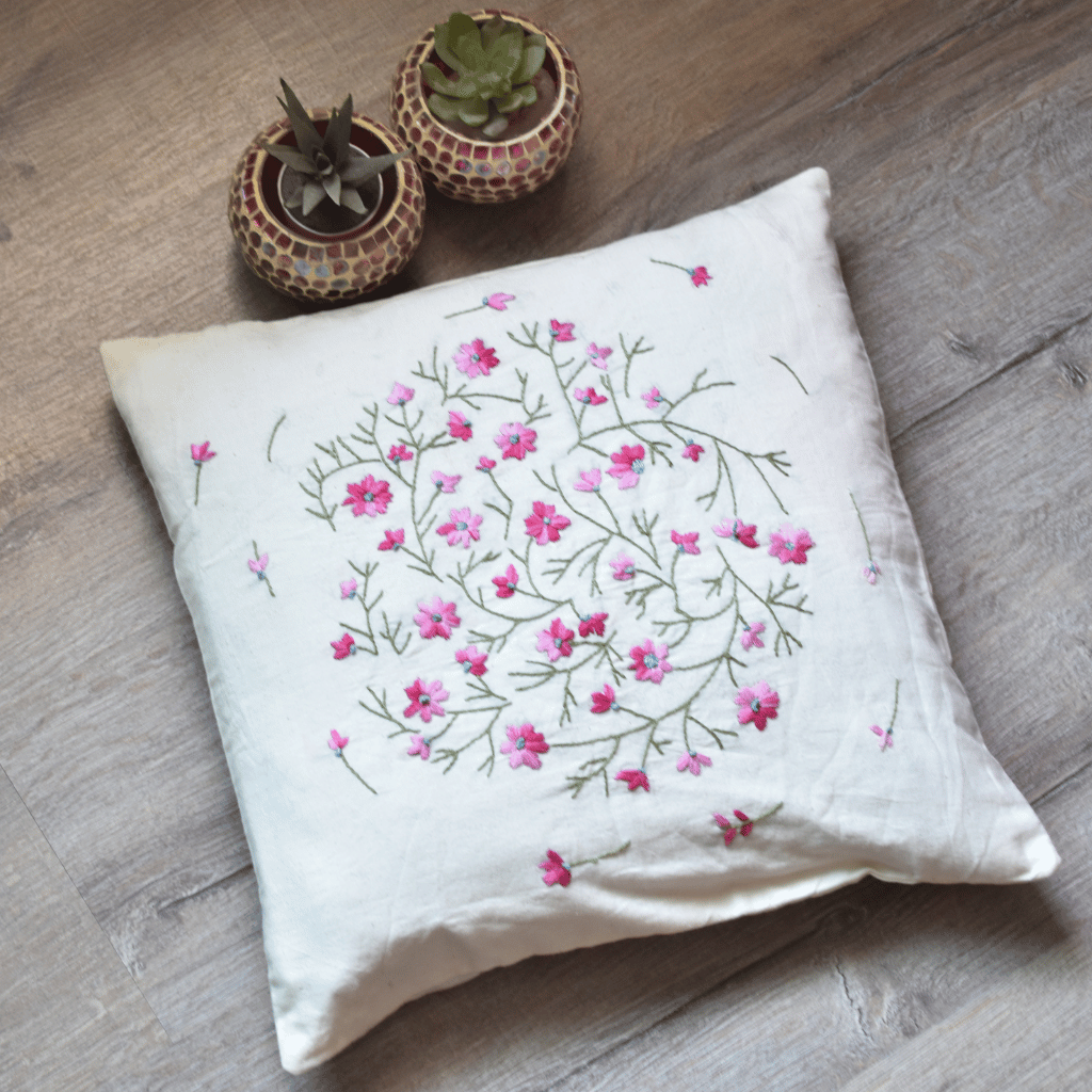 White embroidery cotton cushion cover - front