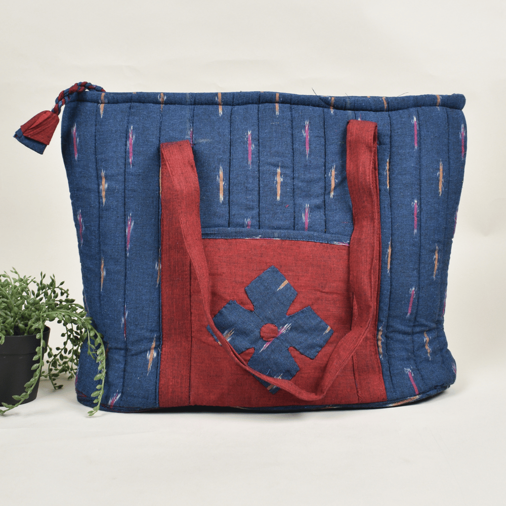 Blue Ikat quilted laptop bag - front