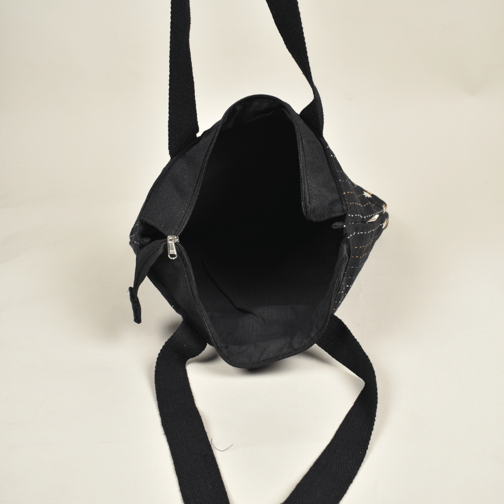 Embroidery Black Canvas Tote Bag