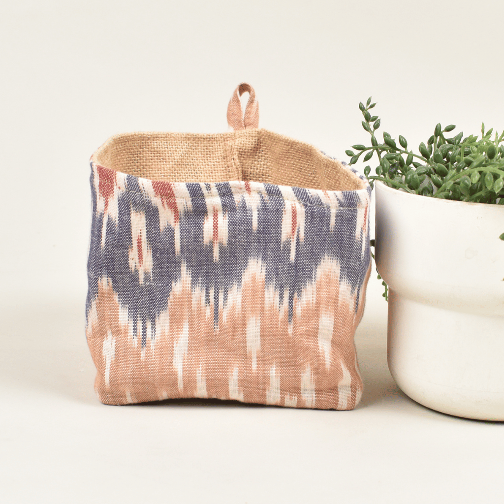 Grey Ikat Flower Pot Cover - front