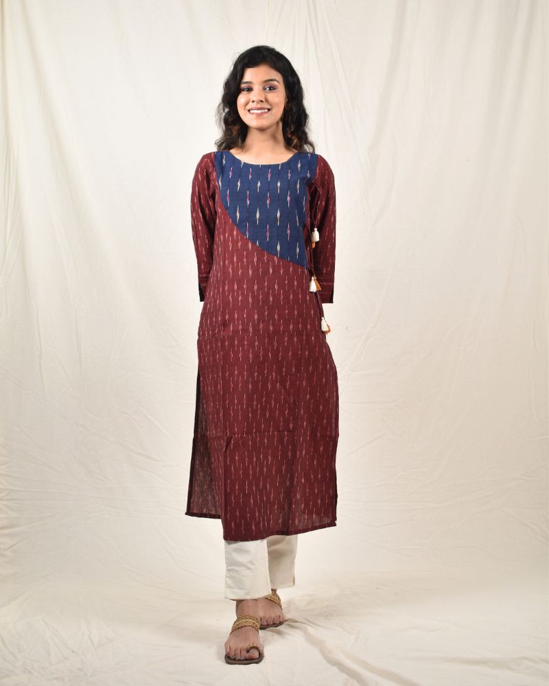 Maroon Ikat kurta in angarkha style