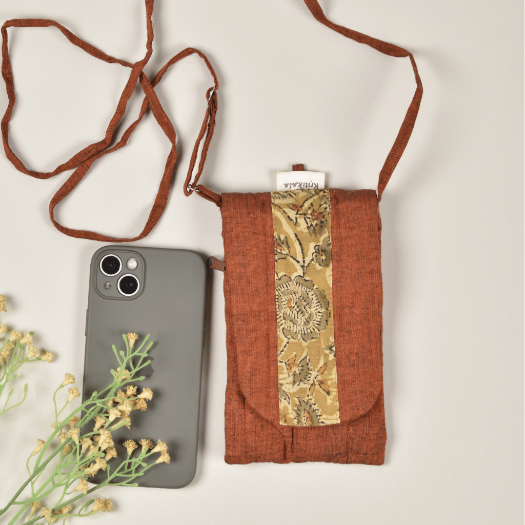 Cell phone pouch in brown cotton