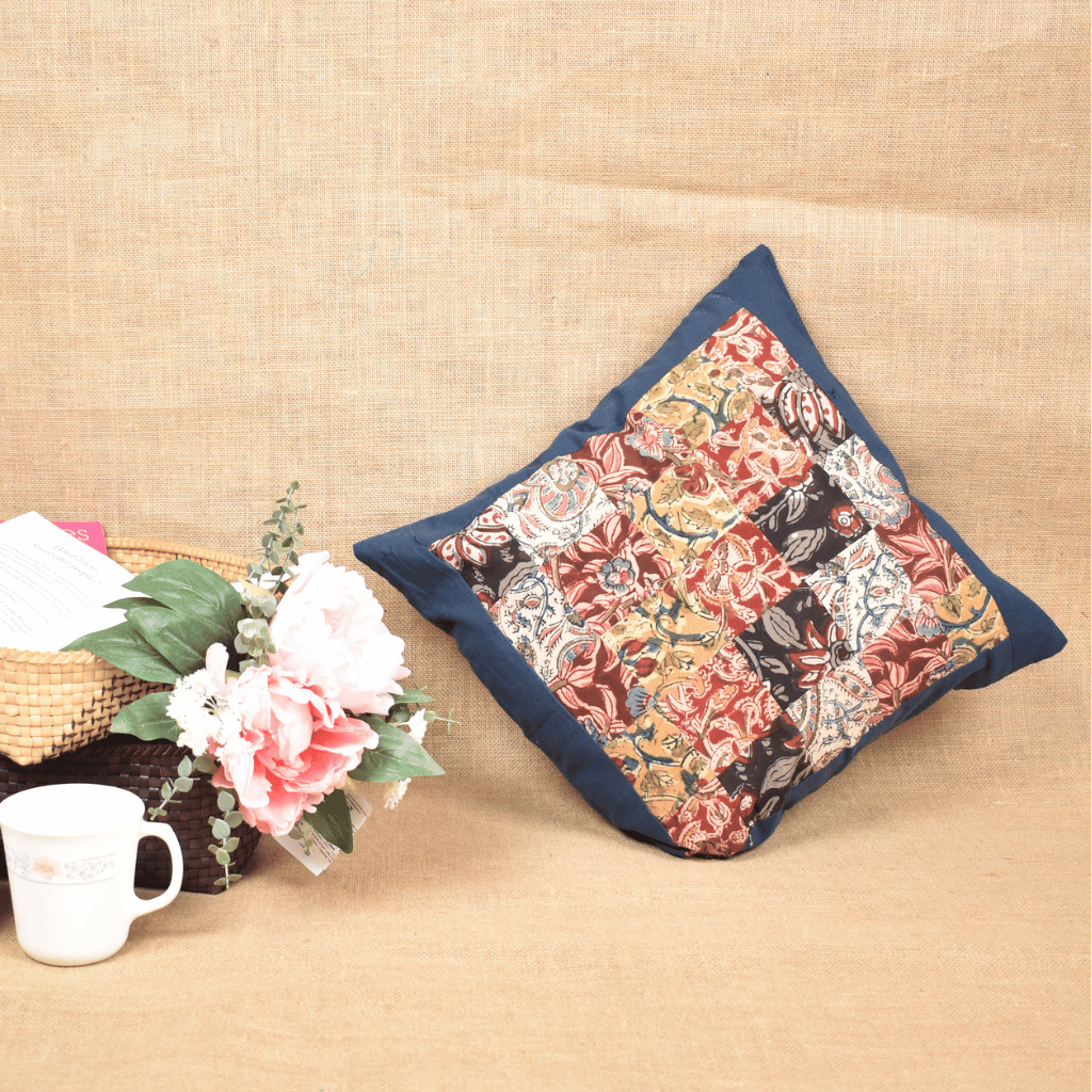 Blue Patchwork Cushion Cover - front