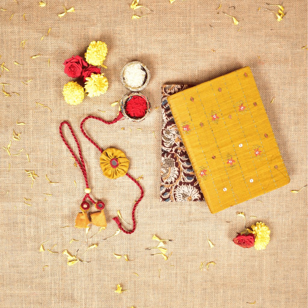 Bhai Bhabhi Raksha Bandhan Gift Combo – Rakhi Set with Handloom Diaries
