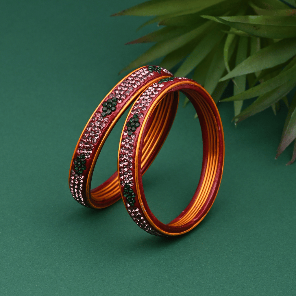 Pair of Hyderabadi Lac Bangles in Pink and Green Tones - lac