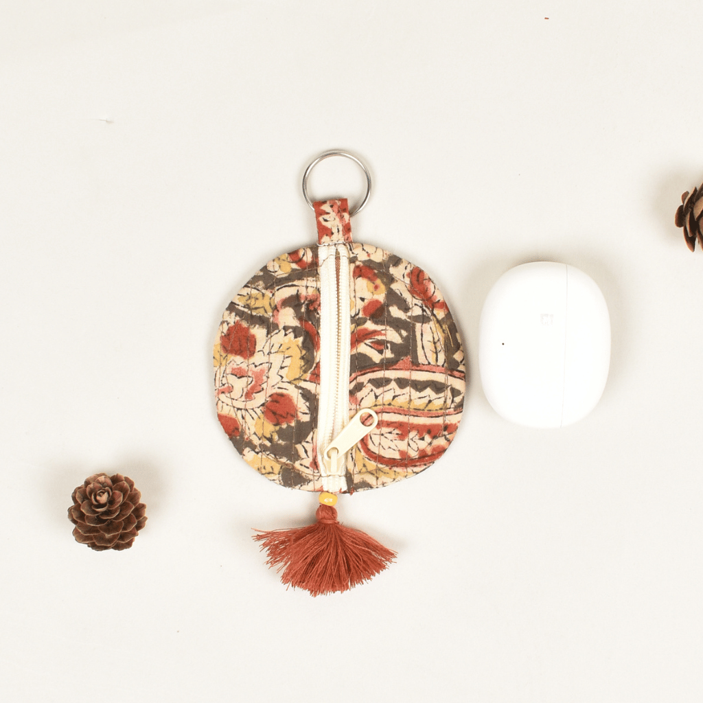 Lip balm red kalamkari pouch - Front