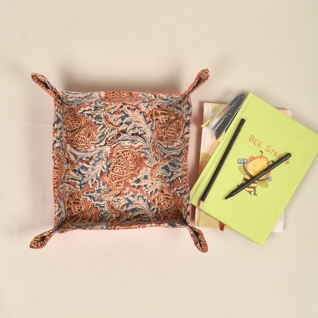 Pink Kalamkari Stationery Tray - front