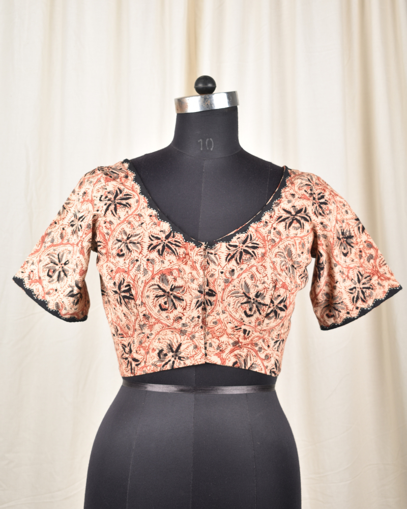 Brown kalamkari embroidered blouse - front