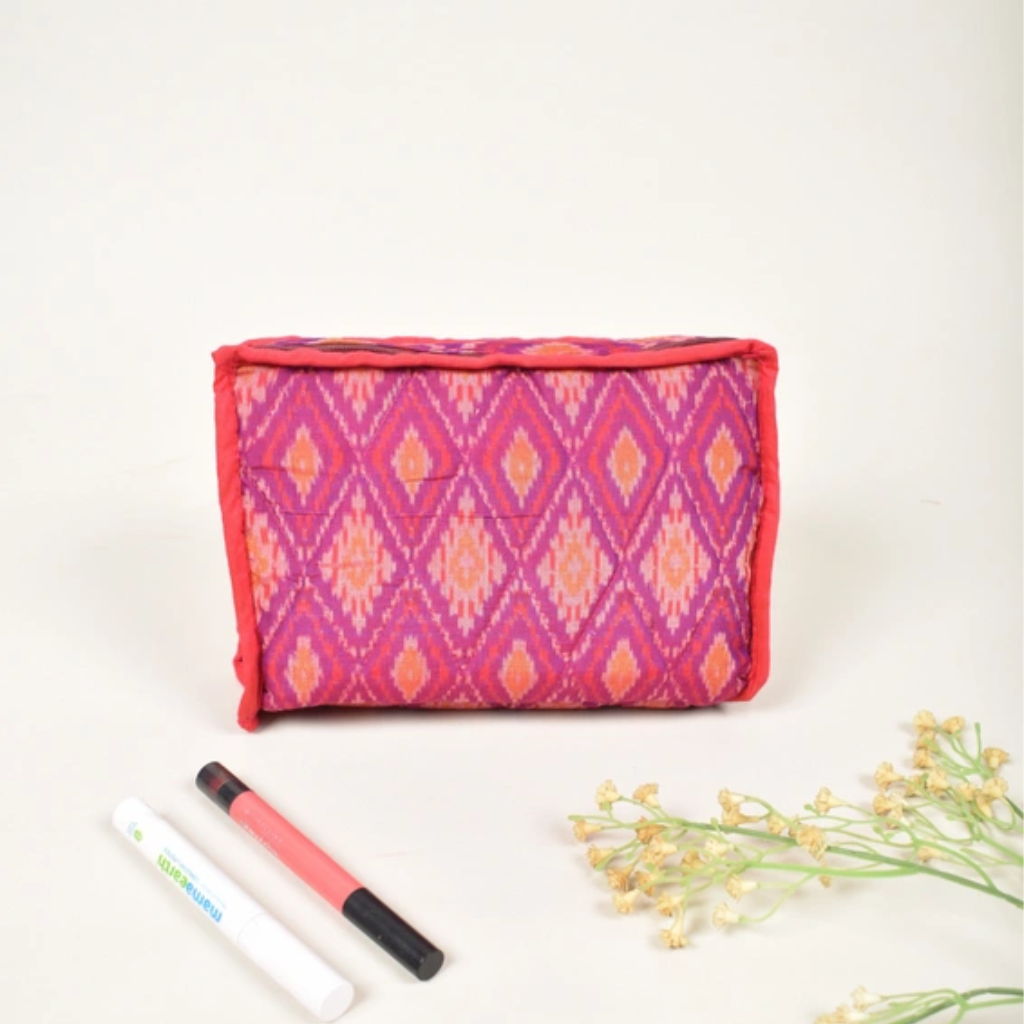 Pink ikat silk jewellery case or travel organiser